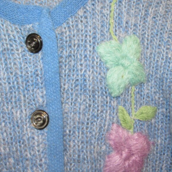 Vintage 50's Kirby of Miami Knitting Mills Mohair Wool Crewel Cardigan Sweater - Picture 2 of 4